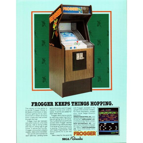 1981 Sega Gremlin Frogger Arcade Game Flyer Vintage Video Game Ephemera - Picture 2 of 2